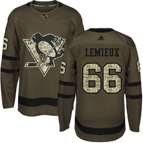 Adidas Penguins #66 Mario Lemieux Green Salute to Service Stitched NHL Jersey